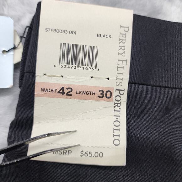 NEW Perry Ellis Portfolio Pants Mens 42/30 Black Sueded Microfiber Flat Front - Picture 3 of 14